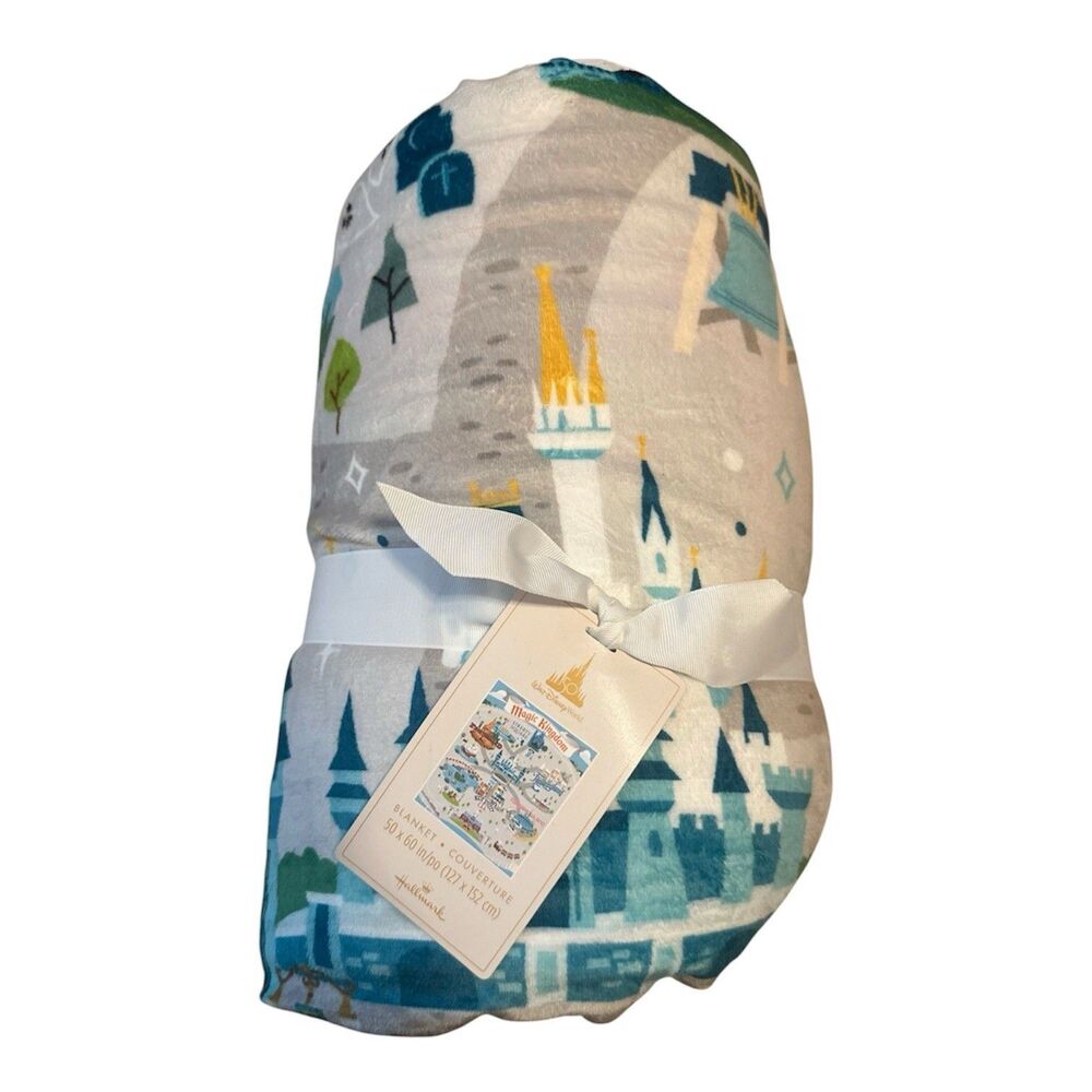 Hallmark Walt Disney World 50th Magic Kingdom Blanket 50x60 Multicolor Polyester
